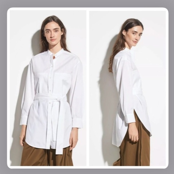🆕 VINCE White Mandarin Collar Belted Tunic - Picture 3 of 6